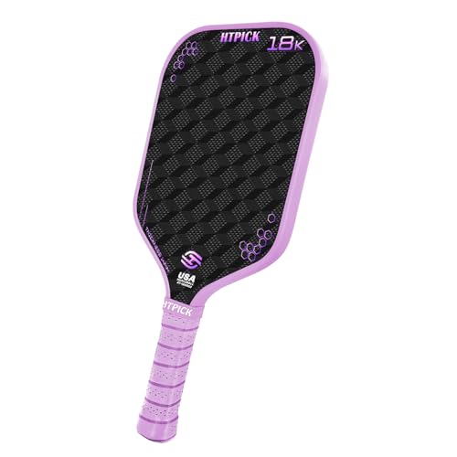 Pickleball Paddles, Carbon Fiber Pickleball Paddle High Grit & Spin with PP Honeycomb Core 16mm Thickness and Thermoformed Elongated Shape, Increased Power for Ultimate Spin & Consistency - color: Purple