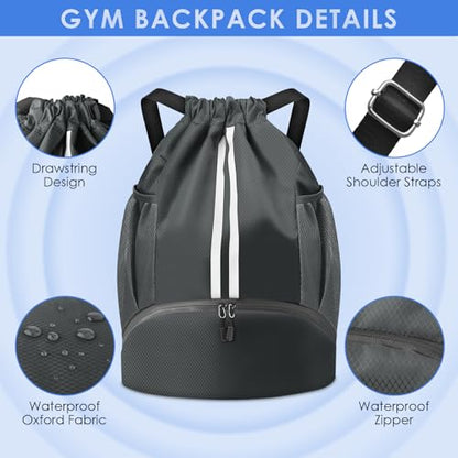 BROTOU Soccer Bags, Football Backpack, Volleyball Bag, Drawstring Backpack with Ball and Shoe Compartment, Football bags for Equipment Swim Gym Bag - color: Dark Gray