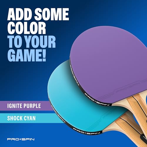 PRO-SPIN Portable Ping Pong Set with Retractable Ping Pong Net for Any Table, All-in-One Table Tennis Set with Ping Pong Paddles, Balls & Case, Table Top Family Game - color: 2-Player Set | Purple/Blue