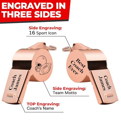 Personalized Whistle for Coach, Silver Whistle Personalized with Lanyard, Appreciation Gift for Referee, Coach, Teacher - color: Rose Gold