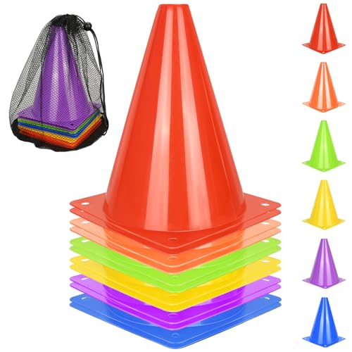 PXZBLG 12/24/50pcs Soccer Cones, 7" Soccer Cones, Plastic Traffic Cones, Training Cones for Basketball Football Skating Drills Practice - color: 6 Colors, size: 7", 12pcs