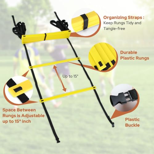 GHB Pro Agility Ladder 2 Pack Agility Training Ladder Speed 12 Rung 20ft with Carrying Bag (Yellow and Orange)
