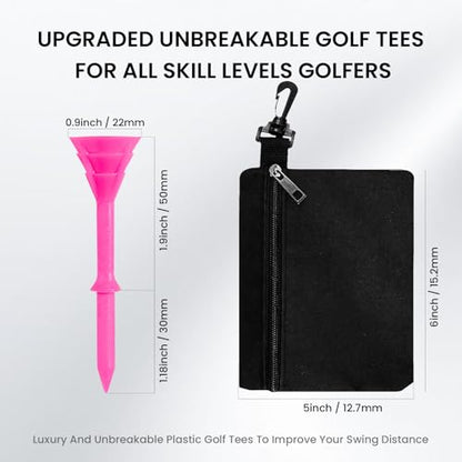 VEASAERS Golf Tees Plastic 3 1/4 inch Unbreakable 30 Pack with Pouch Bag, Durable Stable Available 83 mm Long Tee for Golfer Practice - color: Pink
