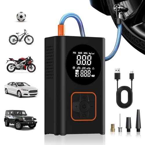 Tire Inflator Portable Air Compressor, 150 PSI Cordless Bike Pump with Digital Pressure Gauge & LED Work Light, Smart Rechargeable Air Pump for Car Tires, Bike, Motorcycle, Ball, Inflatables