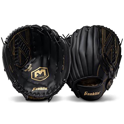 Franklin Sports Field Master Baseball + Softball Glove - Field Master Adult + Youth Baseball + Softball Mitt - Men's + Women's Gloves - Right Hand Throw - color: Black/Gold, style: 13" - Basket "V" Web