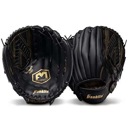 Franklin Sports Field Master Baseball + Softball Glove - Field Master Adult + Youth Baseball + Softball Mitt - Men's + Women's Gloves - Right Hand Throw - color: Black/Gold, style: 13" - Basket "V" Web