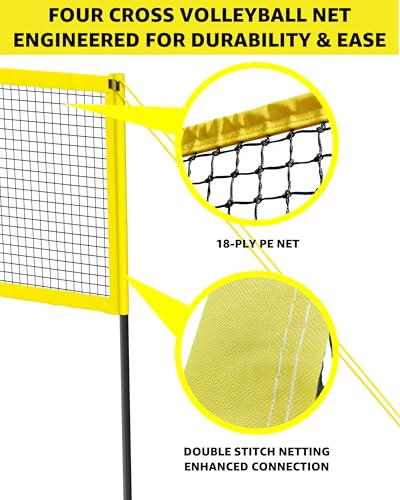 VICHTOP 4 Square Volleyball Game Set - 4 Way Cross Net for Backyard & Beach, Portable Outdoor Volleyball Badminton Combo Net, 4 Person Four Square Volleyball Net with Carrying Bag