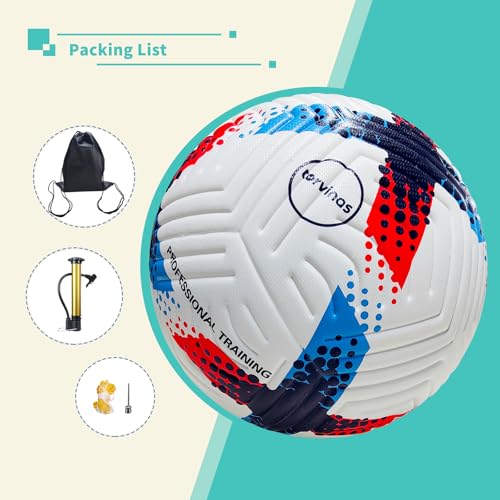 Soccer Ball Size 5,4 – Thermal Bonded Waterproof PU Leather, Professional Training & Match Ball for Youth & Adults, with Pump & Bag, Training Gift Set - color: blue