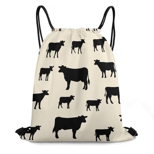 Travel Drawstring Backpack Beam Bag Large Capacity for Volleyball Baseball Sports Equipment Men Women Unisex, Angus Cattle Animal Bags - color: Picture (501)