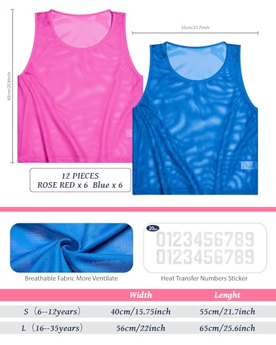 Boyiee Pinnies Scrimmage Vests, Nylon Mesh Team Practice Jersey Youth Pinnies for Sports Basketball Soccer Football - color: Blue and Rose Red