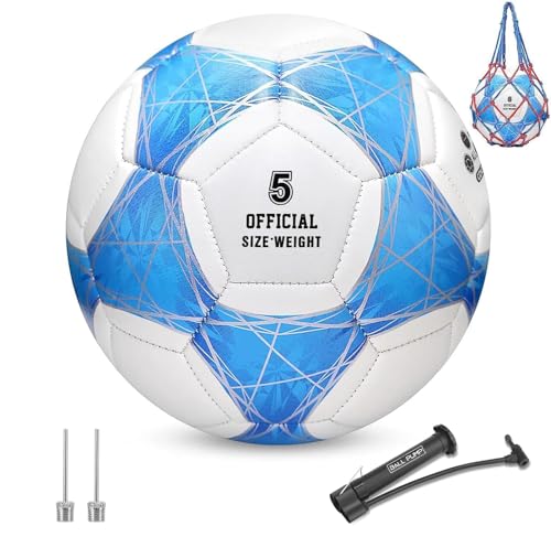 STEEFAN Teal/Blue/Pink Soccer Ball Size 3/4/5 for Kids Outdoor Play,Color Change Soccer Official Ball with Needles and Air Pump,Idea Gift for Teen Boy Girl Junior Women,Indoor Outdoor Game Soccer Ball - color: Blue with Pump, size: 5