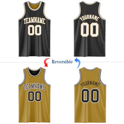 Custom Reversible Basketball Jerseys Men Youth, Personalized Sports Shirts Team Uniforms Printed Name Logo Number - color: Gold and Black