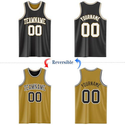 Custom Reversible Basketball Jerseys Men Youth, Personalized Sports Shirts Team Uniforms Printed Name Logo Number - color: Gold and Black