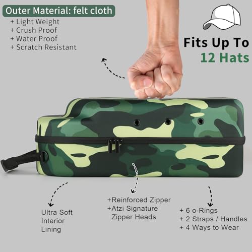 GERMUN Hard baseball hat case, Hat Carrier Travel Case with Adjustable Shoulder Strap, Hat cap case for 12 Baseball Caps - Perfect for Traveling & At-Home Storage (Camo Green) - color: 12 Camo Green2