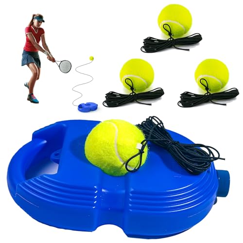 Tennis Trainer Rebound Ball with 3 String Balls, Solo Tennis Training Equipment, Portable Rebounder Kit for Beginners - color: Blue