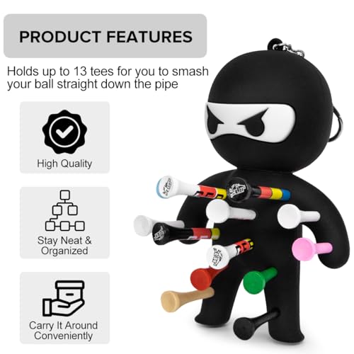 Golf Tee Holder, Ninja Portable Funny Golf Tees Holder Keychain Golf Gift Golf Accessories for Men & Women - color: Black