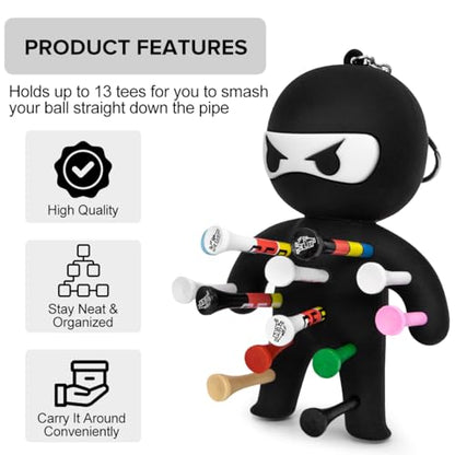 Golf Tee Holder, Ninja Portable Funny Golf Tees Holder Keychain Golf Gift Golf Accessories for Men & Women - color: Black