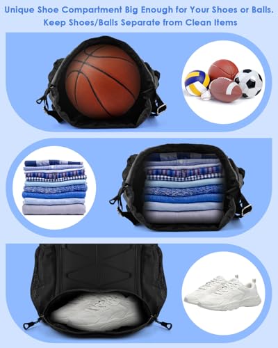 BROTOU Soccer Bags, Football Backpack, Volleyball Bag, Drawstring Soccer Backpack with Ball and Shoe Compartment - color: Black