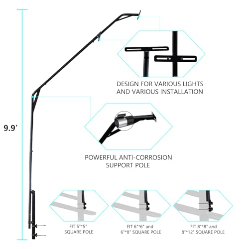 Basketball Hoop Light Bracket, Fit 5*5, 6*6, 6*8, 8*8, 8*12 Inch Square Pole, Fit Various LED Lights and with Solar Panel Install Location, Powerful & Durable, Easy Installation, LIGHTS NOT INCLUDED