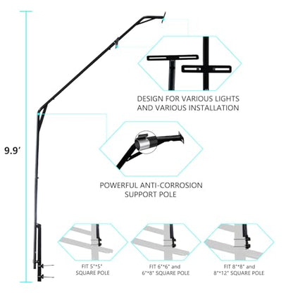 Basketball Hoop Light Bracket, Fit 5*5, 6*6, 6*8, 8*8, 8*12 Inch Square Pole, Fit Various LED Lights and with Solar Panel Install Location, Powerful & Durable, Easy Installation, LIGHTS NOT INCLUDED