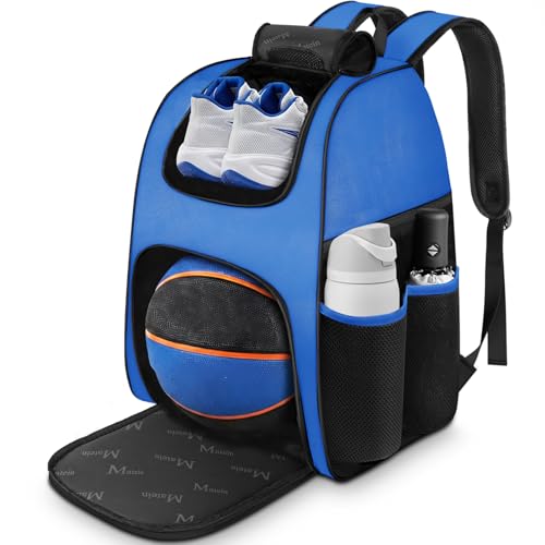 MATEIN Basketball Bag, Sturdy Soccer Bag with Ball Holder & Shoe Compartment, Large Basketball Backpack for Training Equipment, Water Resistant Sports Ball Backpack Fits Volleyball Football, Colorful - color: Blue - Large