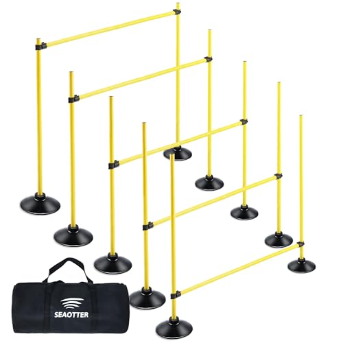 SEAOTTER Agility Hurdles 4FT Detachable Adjustable Sports Speed Training Hurdles with Rubber Base, Wickets Track and Field, Fitness Equipment for Plyometric, Soccer, Kids, Athletes, Physical Therapy - style: Pack of 5