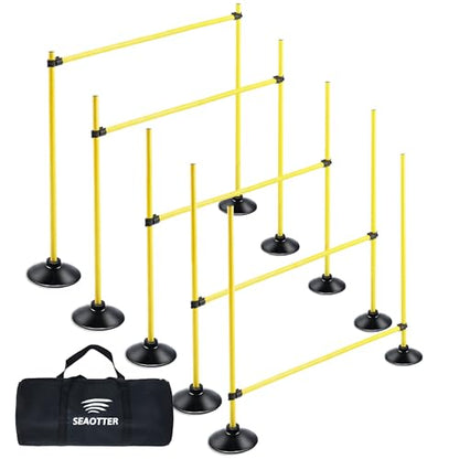 SEAOTTER Agility Hurdles 4FT Detachable Adjustable Sports Speed Training Hurdles with Rubber Base, Wickets Track and Field, Fitness Equipment for Plyometric, Soccer, Kids, Athletes, Physical Therapy - style: Pack of 5