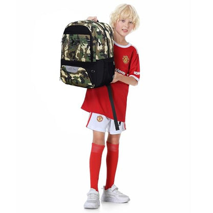 Hsmihair Youth Soccer Bag-Soccer Backpack&Backpack for Football Basketball,with Ball Compartment Separate Cleat Package - color: CamoBlack