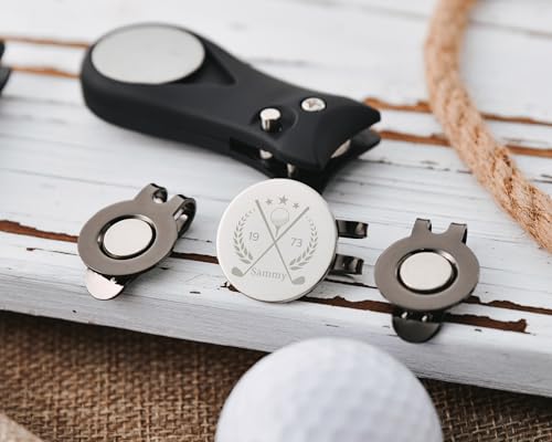 Personalized Golf Divot Tool Set with Magnetic Ball Marker & Hat Clip, Custom Engraved Golf Accessories Gift for Men, Groomsmen, Wedding Favors, Golf Lovers
