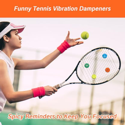 NIIIYTYB 4 Pcs Tennis Racquet Dampeners Funny Unique Silicone Dampener Tennis Dampers Racket Vibration Dampeners Fun Tennis Racket Dampers with Words Shock Absorbing Tennis Accessories
