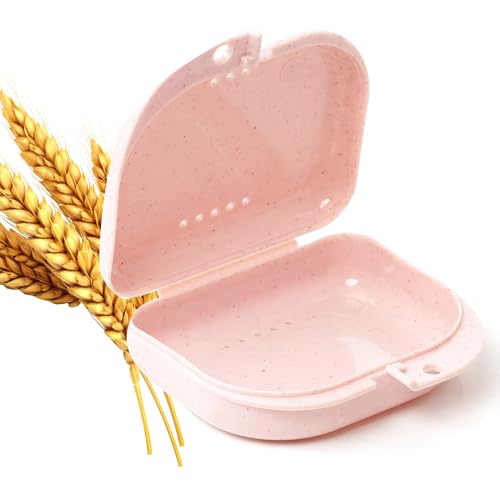 LA MIERE Wheat Straw Box Cute Retainer Holder Dental Thin Container Braces Case, Night Mouth Guard Aligner Case, Cotton candy - color: Cotton candy