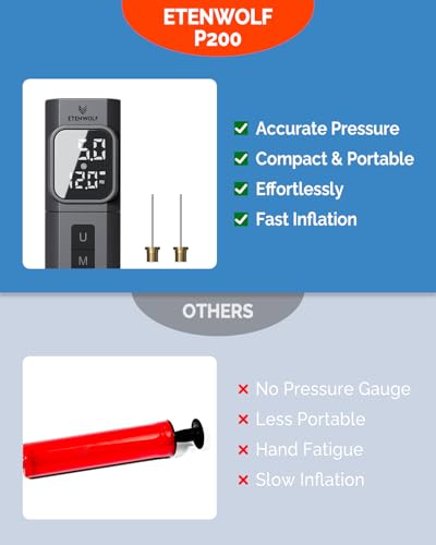 ETENWOLF P200 Electric Ball Pump 2000mAh Sports Air Pump with Digital Pressure Gauge, Fast Inflation & Deflation for Basketball Soccer Volleyball Football
