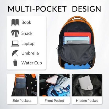 Boys Backpack - Soccer Sports Backpack for Toddler Kids Team Gift Drip Design Schoolbag 17" with Adjustable Straps - color: Orange