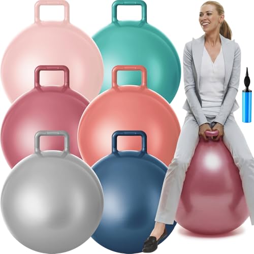 Lewtemi 6 Pcs Hopper Ball for Adults 32 Inch Jumping Hopping Inflatable Bouncing Ball with Handle and Air Pump for Indoor Outdoor Games Sport Exercise Fun Easter Basket Stuffers Gifts (Boho Color) - color: Boho Color, size: 32 Inch