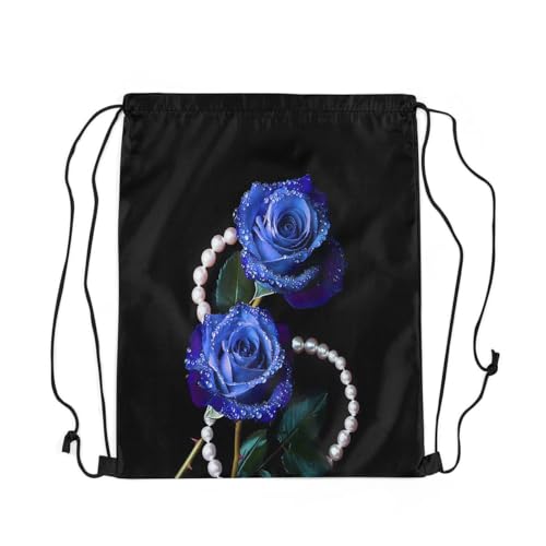 Castle Fairy Rose Flower Drawstring Backpack,Luxury Pearls Jewels Waterproof Sports Gym Bag,Princess Style Large Capacity for Travelling,Swimming,Beach,Black Blue - color: Black Blue