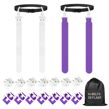 Flag Football Belts, 14 Player Adjustable Flag Football Set with 28 Flags for Youths Adults - Fits Up to 22-46" Waist - color: White, Purple