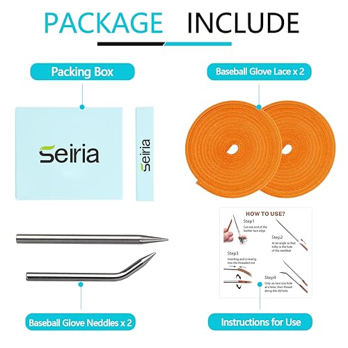 Baseball Glove Lace, Mitt Lace Repair Kit Softball 2 Leather Laces and 2 Lacing Needles for Catcher's Glove - color: Orange