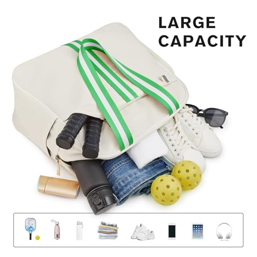 G4Free Pickleball Bag, Pickleball Bag Tote for Women and Men - color: ivory & Green