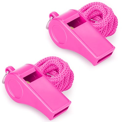 Loud Sports Whistle with Lanyard – High-Pitched Pink Plastic Whistles for Coaches, Outdoor Safety, Dog Training, Party Favors