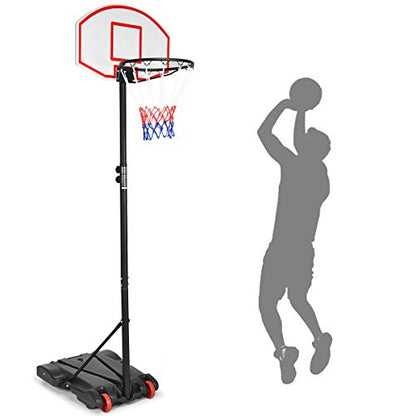 Giantex Portable Basketball Hoop with Wheels, 5.8-6.8 Ft Adjustable 28 Inch Backboard Basketball Goal, Height Adjustable Youth Junior Kids Basketball Hoop for Outdoor Indoor Driveway Garage
