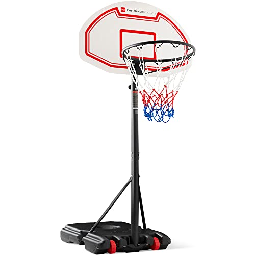 Best Choice Products Kids Height-Adjustable Basketball Hoop, Portable Backboard Set w/ 2 Wheels, Fillable Base, 70.5in to 82.3in Tall - style: White