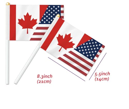 10 PCS Canada USA Friendship Handheld Small Flag, Canadian American Flags Hand held Mini Decor Decoration Banner