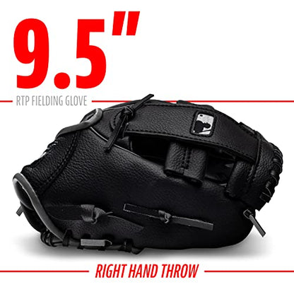 Franklin Sports Kids Baseball Gloves - RTP Youth Teeball Glove + Ball Set - Boys + Girls Teeball Mitt - 9.5" - color: Black/Silver