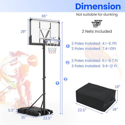 Goplus Basketball Hoop Outdoor, 4.1-10 FT Height Adjustable Basketball Goal System with 45 Inch Shatterproof PC Backboard, Wheels for Adults in Court, Backyard, Driveway, Pool