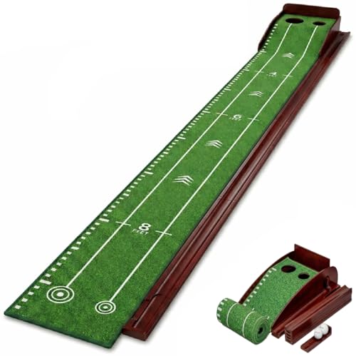 Putting Green Indoor with Automatic Ball Return – Golf Putting Mat with Putter Holder, 2 Golf Balls, Marking Tool & Storage – Portable Golf Training Aid & Gift for Men Home Office