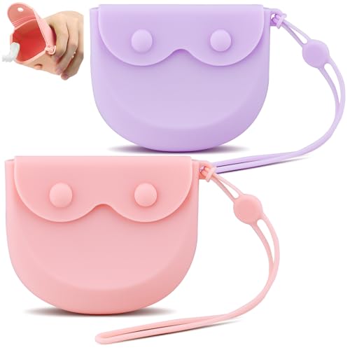 LELE LIFE 2Pcs Silicone Retainer Case with Vent Holes, Unbreakable Retainer Holder with Hand Strap Slim Retainer Container Box for Travel Partial Denture Night Mouth Guard Aligner Case (Pink + Purple) - color: Pink + Purple