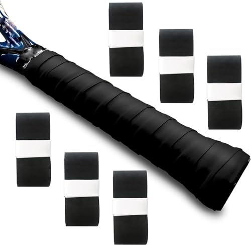 Tennis Racket Grip Tape, 3/6/12 Pack Precut Anti Slip Tennis Grip Tape, Absorbent Dry Feel Tennis Grips Overgrip for Tennis, Pickleball - color: Black-6 Pack