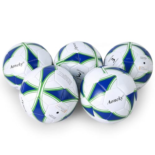 Aoneky Soccer Ball with Pump - color: 5 Pack with 1 Pump - White/Blue/Green, size: 3