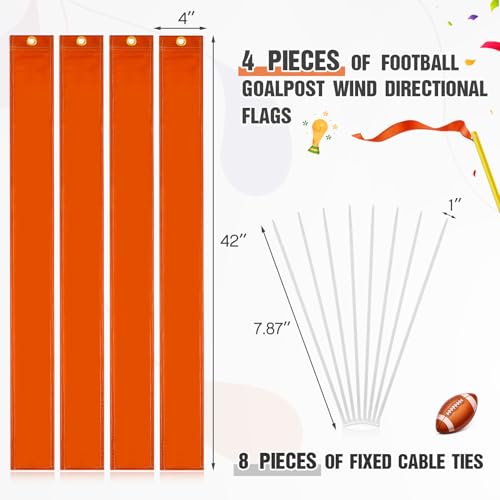 Mepase Set of 4 Football Goalpost Wind Directional Flags with 8 Fixed Cable Tie for Practice, 4 x 42 Inch