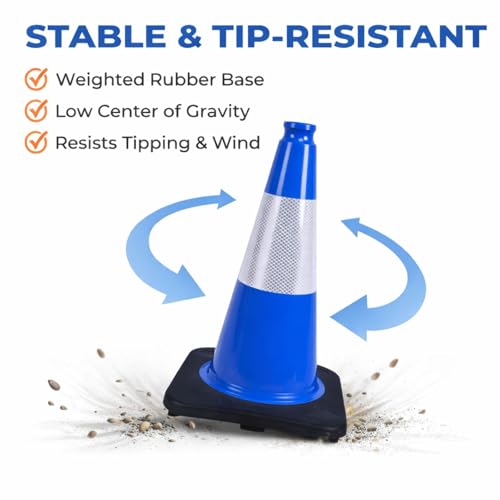 6 Pack Blue 18 Inch Black Base Traffic Cones for Vehicle Maneuvering Practice, Driving Training, Lane Marking & Safety Warning (6, Blue, 18 Inch) - color: Blue, size: 18 Inch